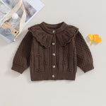Baby Girls Knitted Cardigan Sweater Doll Collar Crochet Button Closure Cardigan Outerwear (Brown, 0-3 Months)