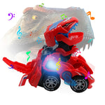 huwairen Dinosaur Toys for 3-6 Year Old Girls Transforming Dinosaur Car with LED Light and Music Gifts for 3 4 5 6 7 Year Old Girl (Red)