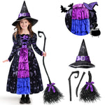 Spooktacular Creations Halloween Child Girl Purple Witch Costume, Toddler Stars and Moon Witch Dress for Kids Halloween Pretend Role Play Parties (Small (5-7 yr))