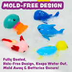 Tub Works® Under the Sea™ Light Up Bath Toys, 6 Pack | Water-Activated Light Up Toys Flash & Change Color | Easy-Grip Baby & Toddler Bath Toys | Sensory Bathtub Toys with Bath Lights for Kids Bath