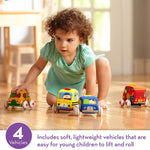 Melissa & Doug K's Kids Pull-Back Vehicle Set - Soft Baby Toy Set With 4 Cars and Trucks, Soft Vehicles Toys For Babies And Toddlers