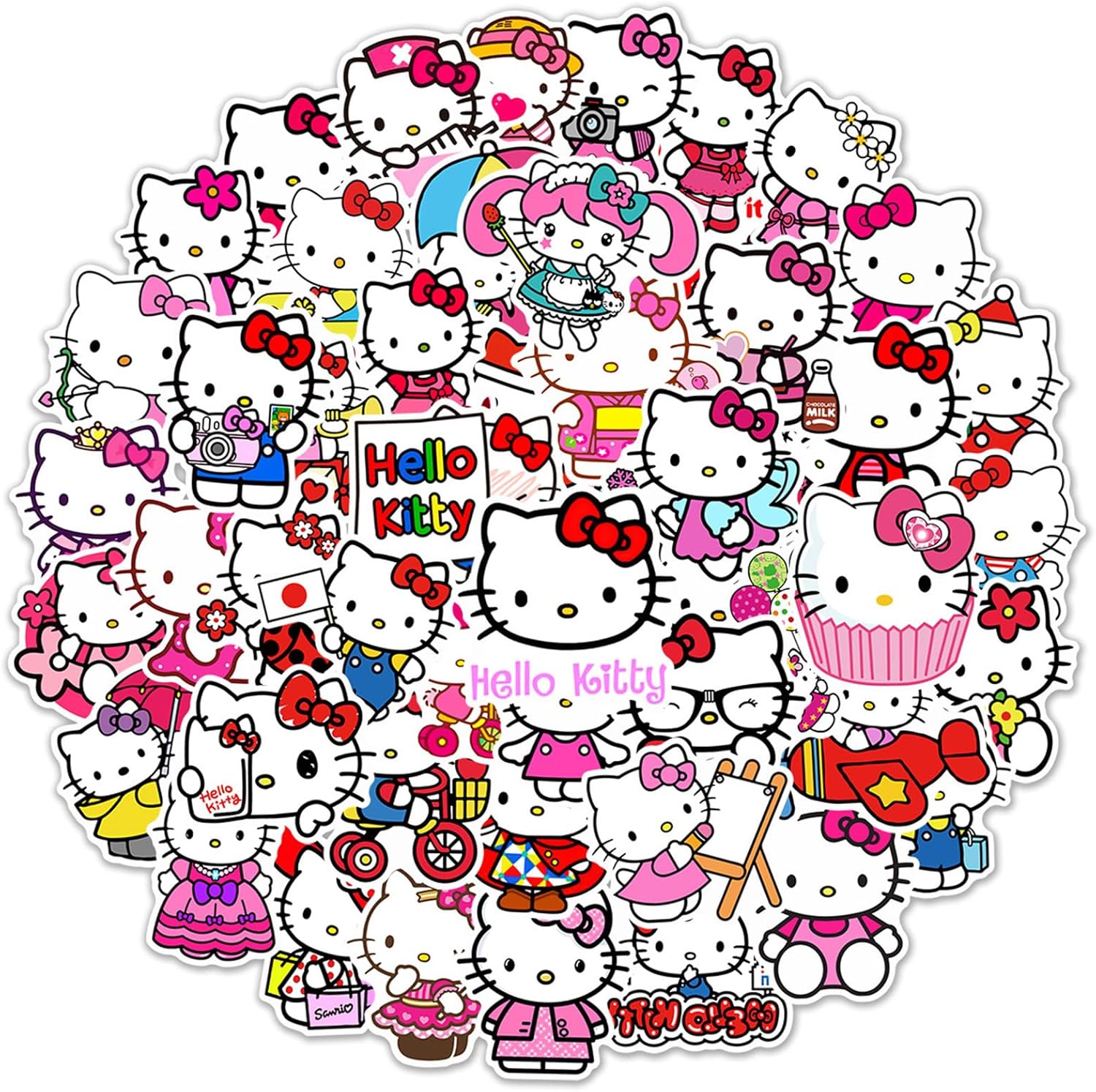 50Pcs Cartoon Hello Kitty Stickers for Kids, Cute Cat Stickers for Teen Girl Adult Water Bottle, Skateboard, Phone, Laptop, Bicycle, Travel Case, Guitar, Helmet (Kt)