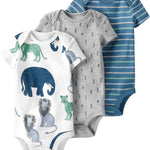 little planet by carter's Baby 3-pack Short Sleeve Bodysuits made with Organic Cotton, Safari, 6M