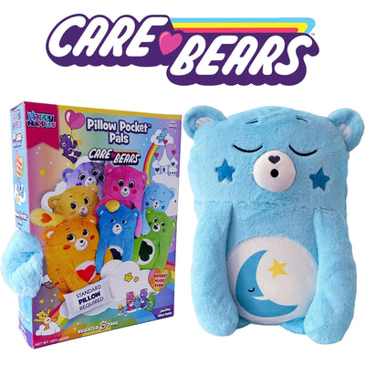 Happy Nappers: Care Bears 26" Pillow Pocket Pal - Bedtime Bear - Plush Character Pillow Case, Animal Cover w/Weighted Paws, Soft Huggable Companion, Kids