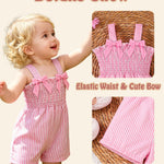 PaPaai Sara Infant Girl Clothes Baby Outfit 6-12 Months Clothes Cute Pink Striped Bow Romper Grid Strapes Bodysuit Summer Playdate Daily Wear Birthday Outdoor Photography Clothing