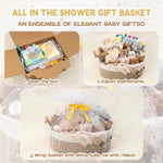 30 Piece Baby Gift Basket – Luxury Curated Baby Girl Gift Basket for Newborn, Premium All-in-One Baby Shower Gift Set, Essentials with Keepsakes for First Visit (Khaki)