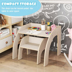 Costzon Kids Table and Chairs, Montessori Weaning Wooden Desk and Chair w/Wide Tabletop, Curved Edges, Space-Saving Design for Kids' Room, Nursery and Playroom, Toddler Table and Chair Set (Beige)