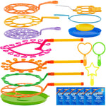 JOYIN Big Bubble Wands Set Bulk for Kids Summer Outdoor Activity Party Favors, 18 Pcs Giant Bubble Maker with Tray, 12" Large, 6 Pcs Solution Suitable for All Age People