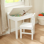 Melissa & Doug Wooden Child's Lift-Top Desk & Chair - White Play Desk and Chair Set for Toddlers and Kids Ages 3+