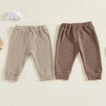 Baby Boy 2 Pack Pants Waffle Knit Sweatpants Soft Pull On Jogger Pant Toddler Fall Spring Bottoms (Brown, 12-18 Months)