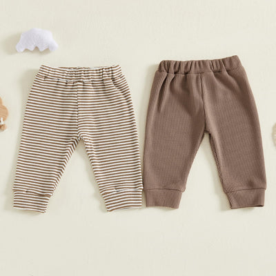 Baby Boy 2 Pack Pants Waffle Knit Sweatpants Soft Pull On Jogger Pant Toddler Fall Spring Bottoms (Brown, 12-18 Months)
