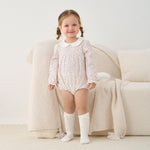 pureborn Baby Girls Bodysuit Peter Pan Collar Bubble Romper Long Sleeve One-Piece Cotton Outfit Pink Flower 9-12 Months