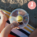 GoBe Kids Small Snack Spinner Flip Bundle with Hand Strap and Sticker Sheet - Reusable Snack Container with 5 Compartment Dispenser and Lid | BPA/PVC Free | Dishwasher Safe | No Spill - Lemon Yellow