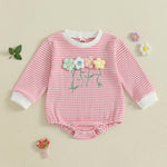 Amnnchya Newborn Baby Girl Romper 3D Flower Fall Winter Clothes Striped Waffle Bubble Sweatshirt Cute Coming Home Outfit (Pink, 12-18 Months)