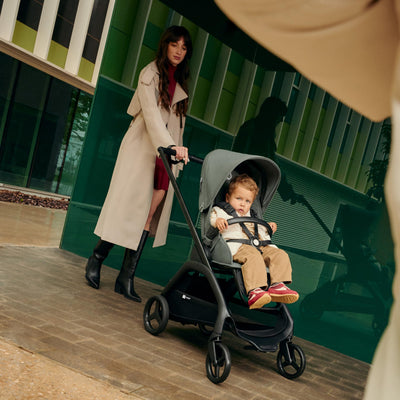 Bugaboo Dragonfly City Stroller with Full-Size Baby Bassinet and Toddler Seat, One Hand Easy Fold in Any Position, Full Suspension, Large Basket, Black Chassis and Dark Cherry Sun Canopy