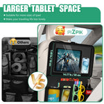 Plzpik Car Backseat Organizer with Tablet Holder,11 Storage Pockets with Foldable Food Tray, Protector Kick Mats for Kids, Travel Accessories Organizer (Black, 2Pack)