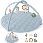 Beautiful Baby Play Gym and Tummy Time Mat - Soft Cotton Mat with 6 Cute Toys Creates The Perfect Activity Area for Your Girl/Boy - Stylish Infant Floor Playmat Fits Nicely with Any Playroom Decor