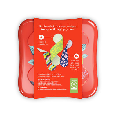 Welly Bandages | Adhesive Flexible Fabric Bravery Badges | Assorted Shapes for Minor Cuts, Scrapes, and Wounds | Colorful and Fun First Aid Tin | Dinosaur Patterns - 48 Count