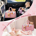 Teenyyou 2 Pcs Large Baby Diaper Caddy Organizers Christmas Gift Bags Nursery Diaper Storage Bin with Handle Doll Ornament for Holiday Favor Changing Table Car New Mom(Pink)
