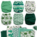 Mama Koala 3.0 Pocket Cloth Diapers for Babies with AWJ Lining, 6 Pack with 6 4-Layer Natural Cloth Diaper Inserts - Reusable and Washable Pocket Diapers (Love Green)