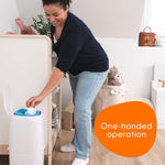 Diaper Genie Compact Pail Includes 1 Starter Square Refill That can Hold up to 165 Newborn-Sized Diapers.