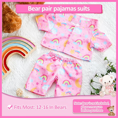 2 Pcs PJ's Bear Clothes Outfit, Fit Most 12-16 Inch Bears Stuffed Clothes Pajamas Plushy for Stuffed , Pre Kindergarten Toys(Pink,Pajamas)