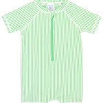 RUGGEDBUTTS Spring Green Seersucker Short Sleeve One Piece Rash Guard - 3-6m