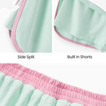 PATPAT Girls 2 Piece Outfits Size 7-8 Years, Green Pink Color Block Tshirts and Skorts Clothing Sets, Girls Summer Outfits, Trendy Clothes Skirt Sets Summer Clothes Lounge Sets