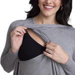 Motherhood Maternity Women's Long Sleeve Scoop Neck Tulip Nursing Tee Shirt for Breastfeeding with Easy Access, Heather Grey, Medium