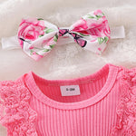 KAFIREN Baby Girl Clothes 6-9 Months Newborn Romper Dress Infant Lace Ruffle Sleeveless Summer Outfits with Headband Rose Red Butterfly 6-9 Months 90cm