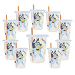 Set of tumblers with a cartoon character on a white background