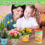Durable Resin Garden Pot Craft Kit for Kids- 24 Pack Colorful Flower Plant Spring Crafts with Super-adhesive Stickers & Blank Labels School Activities Growing Kit for Classroom Home DIY Gift 4+ years