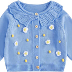 1-5T Toddler Baby Girl Flower Sweater Cardigans Fall Clothes Winter Warm Long Sleeve Button Up Floral Knitted Coats
