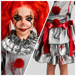 Spooktacular Creations Girls Clown Costume, Evil Clown Dress, Halloween Scary Jester Costume for Girls Halloween Dress Up, Role Play, Cosplay Party-XL