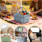 Marscamd Quilted Baby Diaper Caddy with Detachable Dividers and Wipes Pocket, Lightweight Baby Caddy Organizer with Handles and 8 Pockets for Baby Stuff, Dusty Blue