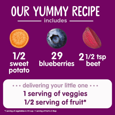 Happy Baby Organics Stage 2 Baby Food Pouches with One Full Serving of Veggies, Nutritious Snack, Clearly Crafted Fruit & Veggie Puree, Sweet Potatoes, Blueberries, & Beets, 4 Ounces