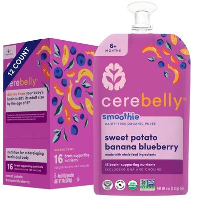 Cerebelly smoothie pouch and box packaging on a white background