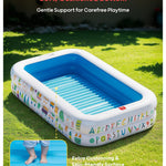 QPAU Kiddie Pool – 65" x 39" Inflatable Pool for Kids & Toddlers, Ball Pit & Baby Pool with Soft Floor, Educational Alphabet & Number, Durable Outdoor Play Toys for Backyard & Indoor Fun (Blue)
