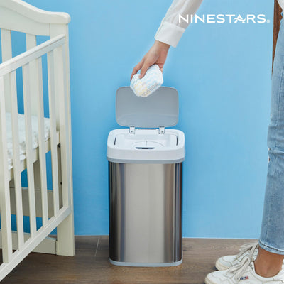 Ninestars NPT-16-1BL Automatic Touchless Motion Sensor Diaper Disposal Trash Can with lid, 4.2 gallon/16 L, Baby Blue Plastic