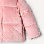 Amazon Essentials x Sofia Grainge Baby Girls' Velour Puffer Jacket, Rose, 12 Months