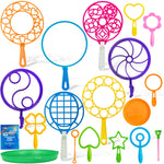 JOYIN Big Bubble Wands Set Bulk for Kids Summer Outdoor Toy Game Activity Party Favors, 18 Pcs Giant Bubble Maker with Tray, 12" Large, 6 Pcs Solution Suitable for All Age People