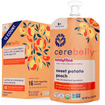 Cerebelly Organic Baby Food Pouches, Sweet Potato Peach Dairy-Free Smoothies, 16 Nutrients, No Added Sugar, Fiber & Non-GMO, 4oz, 12 Pack