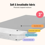 Dream On Me Snuggles Extra Firm Dual-Sided Baby Crib Mattress with Breathable Fabric, Water & Odor Resistant, GREENGUARD Gold Certified, Fits Mini & Portable Cribs (38”x 24”x 3”) - Grey