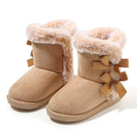 Femizee Girls Winter Boots Faux Fur Lined Bow Pull-On Mid-Calf Boot Brown 4