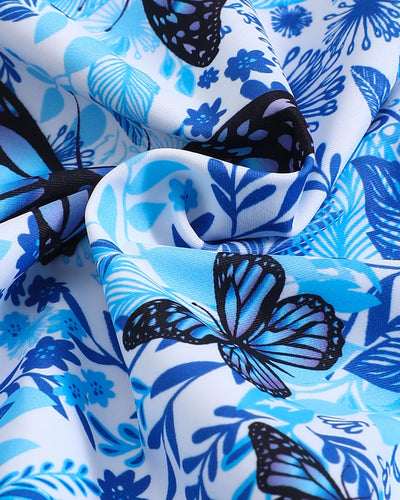 Kucnuzki Baby Girl Bathing Suit One Piece Swimsuit Blue Butterfly Bikini Set Baby 4T 5T Swimsuit Girls Toddler Ruffled Sleeveless Bathing Suits for Kids
