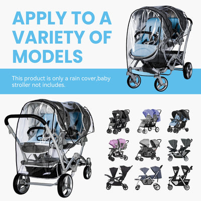 bemece Double Stroller Rain Cover, Weather Shield Double Stroller for Front and Rear Seats Twin Stroller, Baby Outdoor Activities Accessories, Protects Children from Rain, Snow, Wind
