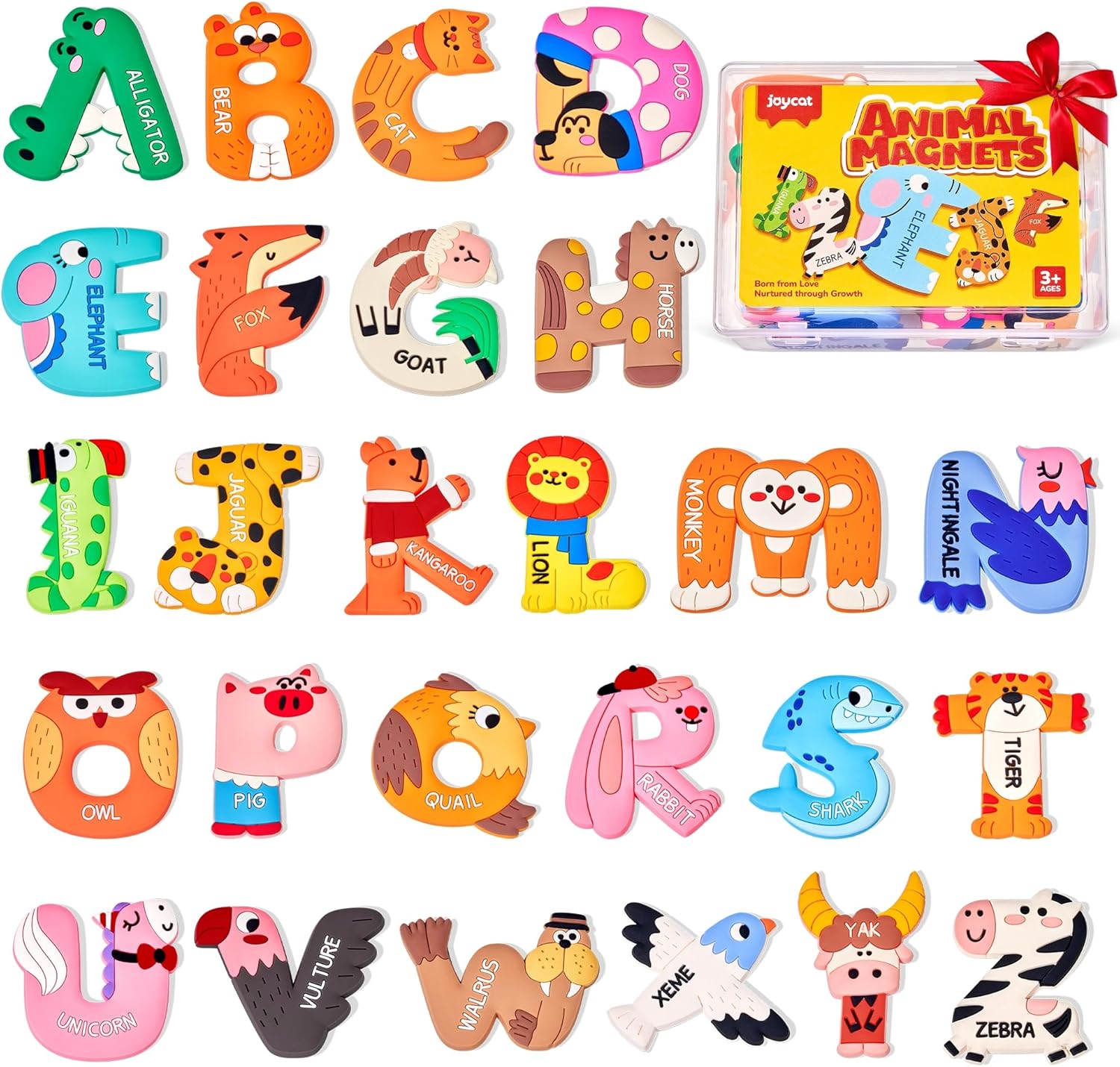 JoyCat Magnetic Letters and Numbers Fridge Magnets, Soft PVC Learning Refrigerator Toy Set for Kids & Toddlers, 26 Animal Alphabet Letters and 0-9 Numbers, Birthday Gift for Baby Boys and Girls