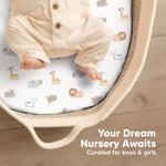 2-Pack Baby Bassinet Sheets Girl, Boy - 33x17 Viscose Derived from Bamboo Bedside Mattress Fitted Bassinet Sheets, Compatible with Halo Bassinest Swivel Sleeper, Baby Delight, Graco (KeaSafari)