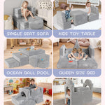 YEFU 15pcs Modular Kids Play Couch, Kids Couch for Toddler & Children, Toddler couches, Kid Couches Fort Building kit for Playroom Furniture, Kid Play Couches, Convertible Sofa for Boys & Girls, Grey