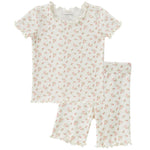 pureborn Toddler Girl Pajamas Set Kids Short Sleeve Snug Fit Cotton Sleepwear Pjs 2pcs Set Floral Cream 2T